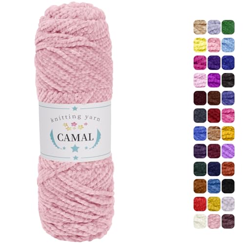 CAMAL Chenille Wolle zum Häkeln Fleece Decke, 120m Kuschelwolle zum Stricken Pullover, 75g Velvet Chenille Garn Weich Plüschwolle Flauschige Wolle für Stricken DIY Handwerk (Tiefes Rosa) von CAMAL