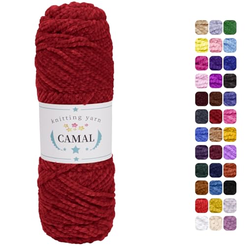 CAMAL Chenille Wolle zum Häkeln Fleece Decke, 120m Kuschelwolle zum Stricken Pullover, 75g Velvet Chenille Garn Weich Plüschwolle Flauschige Wolle für Stricken DIY Handwerk (Tiefes Rot) von CAMAL