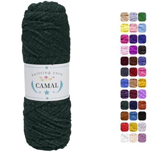 CAMAL Chenille Wolle zum Häkeln Fleece Decke, 120m Kuschelwolle zum Stricken Pullover, 75g Velvet Chenille Garn Weich Plüschwolle Flauschige Wolle für Stricken DIY Handwerk (Tiefgrün) von CAMAL