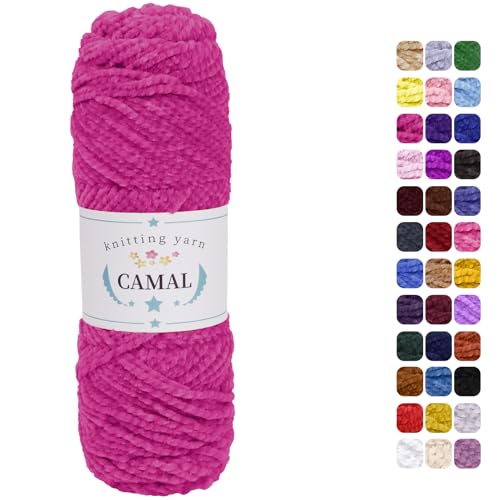 CAMAL Chenille Wolle zum Häkeln Fleece Decke, 120m Kuschelwolle zum Stricken Pullover, 75g Velvet Chenille Garn Weich Plüschwolle Flauschige Wolle für Stricken DIY Handwerk (Tiefrosa) von CAMAL