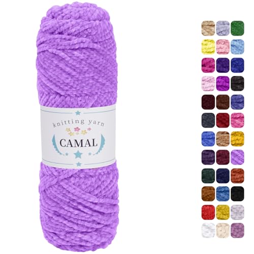 CAMAL Chenille Wolle zum Häkeln Fleece Decke, 120m Kuschelwolle zum Stricken Pullover, 75g Velvet Chenille Garn Weich Plüschwolle Flauschige Wolle für Stricken DIY Handwerk (Violett) von CAMAL