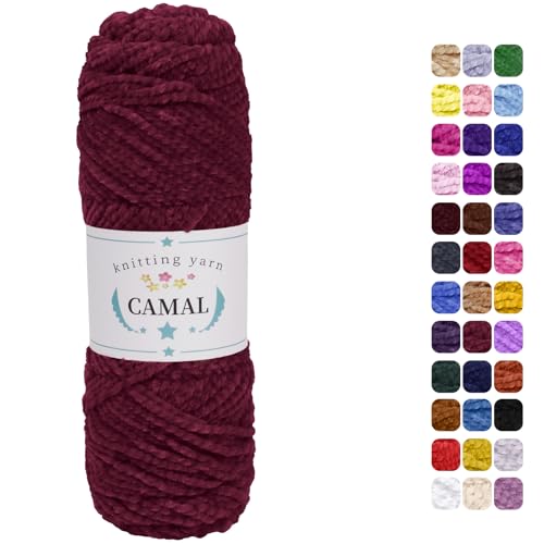 CAMAL Chenille Wolle zum Häkeln Fleece Decke, 120m Kuschelwolle zum Stricken Pullover, 75g Velvet Chenille Garn Weich Plüschwolle Flauschige Wolle für Stricken DIY Handwerk (Violett Rot) von CAMAL