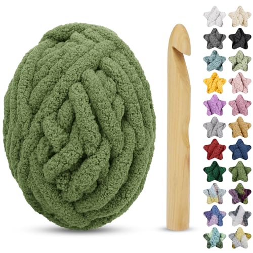 CAMAL Dicke Wolle zum Handstricken, 230g Chunky Chenille Wolle Weich Armstricken Wolle Flauschige Dicke Wolle zum Stricken Dicke Kuscheldecke, Teppich, Haustier Bett (Grasgrün) von CAMAL