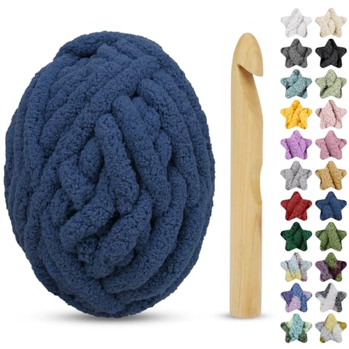 CAMAL Dicke Wolle zum Handstricken, 230g Chunky Chenille Wolle Weich Armstricken Wolle Flauschige Dicke Wolle zum Stricken Dicke Kuscheldecke, Teppich, Haustier Bett (Marineblau) von CAMAL