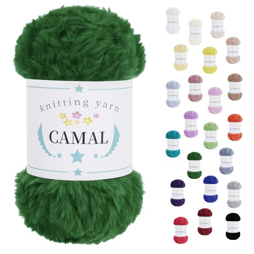 CAMAL Flauschige Wolle zum Häkeln Flauschig Schal Fluffy Plüschwolle 100g / 60m Weiche Fransengarn Chunky Wolle Kuschelwolle zum Stricken Mütze, Ohrenschützer, Puppen (Grasgrün) von CAMAL