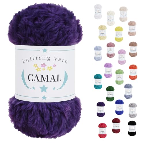 CAMAL Flauschige Wolle zum Häkeln Flauschig Schal Fluffy Plüschwolle 100g / 60m Weiche Fransengarn Chunky Wolle Kuschelwolle zum Stricken Mütze, Ohrenschützer, Puppen (Lila) von CAMAL