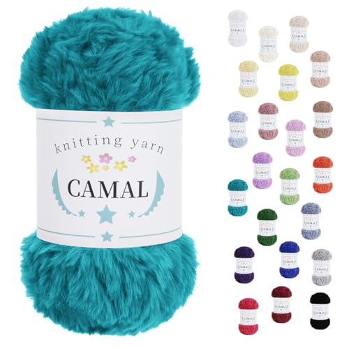 CAMAL Flauschige Wolle zum Häkeln Flauschig Schal Fluffy Plüschwolle 100g / 60m Weiche Fransengarn Chunky Wolle Kuschelwolle zum Stricken Mütze, Ohrenschützer, Puppen (Pfauengrün) von CAMAL