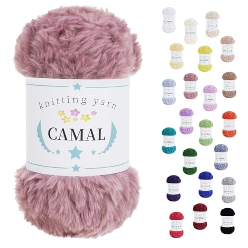 CAMAL Flauschige Wolle zum Häkeln Flauschig Schal Fluffy Plüschwolle 100g / 60m Weiche Fransengarn Chunky Wolle Kuschelwolle zum Stricken Mütze, Ohrenschützer, Puppen (Rosarot) von CAMAL