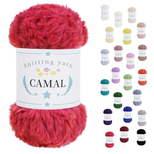 CAMAL Flauschige Wolle zum Häkeln Flauschig Schal Fluffy Plüschwolle 100g / 60m Weiche Fransengarn Chunky Wolle Kuschelwolle zum Stricken Mütze, Ohrenschützer, Puppen (Wassermelonenrot) von CAMAL