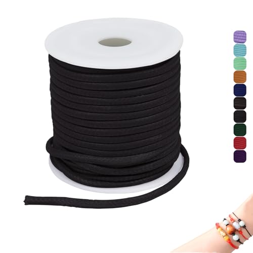 CAMAL Gewachste Nylonschnur 2,5mm Gewachstes Garn für Armbänder, 9m Gewachste Lederschnur 2,5mm Perlenschnur Schmuckband für DIY Handwerk, Makramee Halskette, Schmuck (Schwarz) von CAMAL