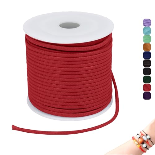 CAMAL Gewachste Nylonschnur 2mm Gewachstes Garn für Armbänder, 15m Gewachste Lederschnur 2mm Perlenschnur Schmuckband für DIY Handwerk, Makramee Halskette, Schmuck (Rot) von CAMAL