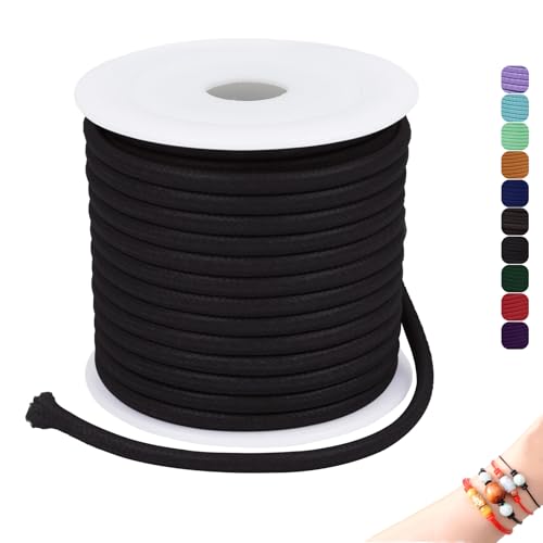 CAMAL Gewachste Nylonschnur 3mm Gewachstes Garn für Armbänder, 5m Gewachste Lederschnur 3mm Perlenschnur Schmuckband für DIY Handwerk, Makramee Halskette, Schmuck (Schwarz) von CAMAL