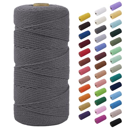 CAMAL Makramee-Garn, Makramee Garn 2mm Baumwollgarn 200m Baumwollschnur Bunte Makrameegarn für DIY Handwerk Basteln Stricken Boho Deko, Baumwollschnur zum Basteln Stricken (Grau) von CAMAL