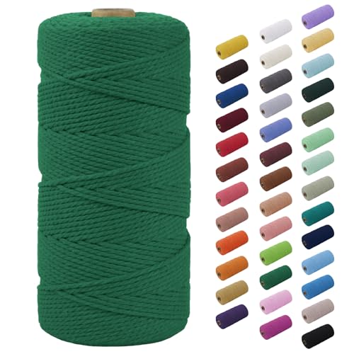 CAMAL Makramee-Garn, Makramee Garn 2mm Baumwollgarn 200m Baumwollschnur Bunte Makrameegarn für DIY Handwerk Basteln Stricken Boho Deko, Baumwollschnur zum Basteln Stricken (Grün) von CAMAL