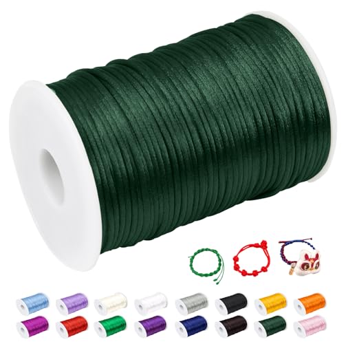 CAMAL Nylonschnur 2mm nylonfaden 100m Armband Schnur für Perlenschnur Nylon makramee Schnur für Chinesische Knüpfschnur, Windspielschnur, Kunsthandwerk (Dunkelgrün) von CAMAL