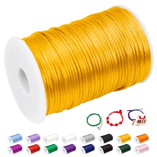 CAMAL Nylonschnur 2mm nylonfaden 100m Armband Schnur für Perlenschnur Nylon makramee Schnur für Chinesische Knüpfschnur, Windspielschnur, Kunsthandwerk (Goldgelb) von CAMAL