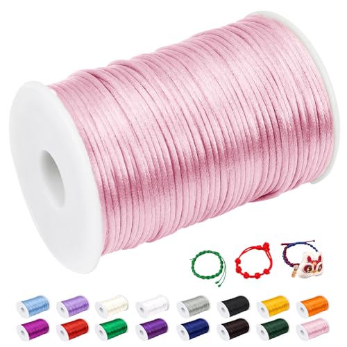 CAMAL Nylonschnur 2mm nylonfaden 100m Armband Schnur für Perlenschnur Nylon makramee Schnur für Chinesische Knüpfschnur, Windspielschnur, Kunsthandwerk (Rosa) von CAMAL