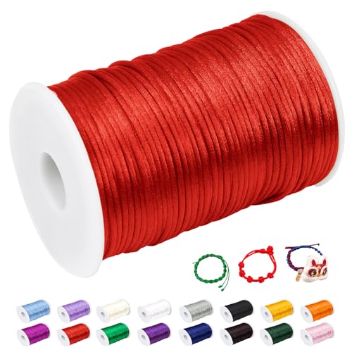 CAMAL Nylonschnur 2mm nylonfaden 100m Armband Schnur für Perlenschnur Nylon makramee Schnur für Chinesische Knüpfschnur, Windspielschnur, Kunsthandwerk (Rot) von CAMAL