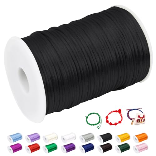 CAMAL Nylonschnur 2mm nylonfaden 100m Armband Schnur für Perlenschnur Nylon makramee Schnur für Chinesische Knüpfschnur, Windspielschnur, Kunsthandwerk (Schwarz) von CAMAL