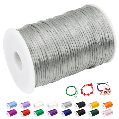 CAMAL Nylonschnur 2mm nylonfaden 100m Armband Schnur für Perlenschnur Nylon makramee Schnur für Chinesische Knüpfschnur, Windspielschnur, Kunsthandwerk (Silber Grau) von CAMAL