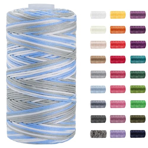 CAMAL Polypropylene Garn 1,5mm x 200m Häkelgarn für Taschen Makramee Garn für Handtasche Häkeln Polypropylene Yarn für Handwerk Wohndekorationen, Platzteller, Umhängetasche (Grau-Weiß-Blau) von CAMAL