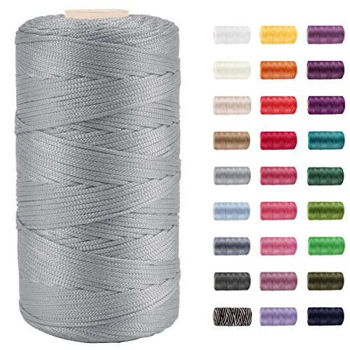 CAMAL Polypropylene Garn 1,5mm x 200m Häkelgarn für Taschen Makramee Garn für Handtasche Häkeln Polypropylene Yarn für Handwerk Wohndekorationen, Platzteller, Umhängetasche (Hellgrau) von CAMAL