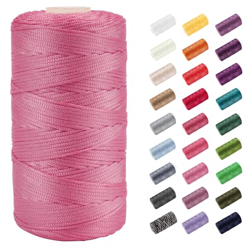 CAMAL Polypropylene Garn 1,5mm x 200m Häkelgarn für Taschen Makramee Garn für Handtasche Häkeln Polypropylene Yarn für Handwerk Wohndekorationen, Platzteller, Umhängetasche (Mittleres Rosa) von CAMAL