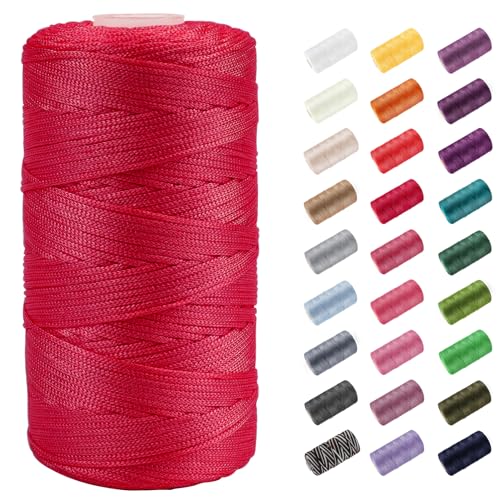 CAMAL Polypropylene Garn 1,5mm x 200m Häkelgarn für Taschen Makramee Garn für Handtasche Häkeln Polypropylene Yarn für Handwerk Wohndekorationen, Platzteller, Umhängetasche (Weinrot) von CAMAL