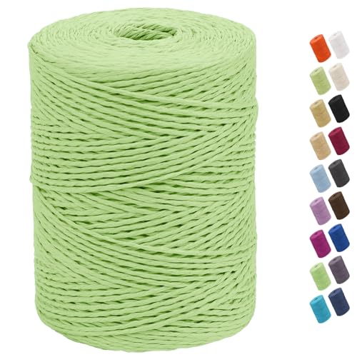 CAMAL Raffia Garn zum Häkeln Von Taschen, 2mm x 300m Geflochten Raffia Papierdraht Weich Raffia Strickgarn Bast zum Stricken Tasche, Strandmütze, DIY Handarbeiten (Grasgrün) von CAMAL