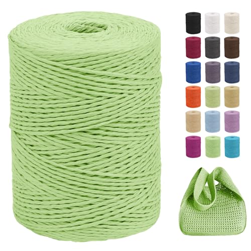 CAMAL Raffia Garn zum Häkeln Von Taschen, 2mm x 300m Geflochten Raffia Papierdraht Weich Raffia Strickgarn Bast zum Stricken Tasche, Strandmütze, DIY Handarbeiten (Grasgrün) von CAMAL