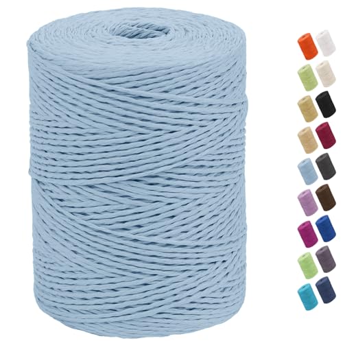 CAMAL Raffia Garn zum Häkeln Von Taschen, 2mm x 300m Geflochten Raffia Papierdraht Weich Raffia Strickgarn Bast zum Stricken Tasche, Strandmütze, DIY Handarbeiten (Hellblau) von CAMAL