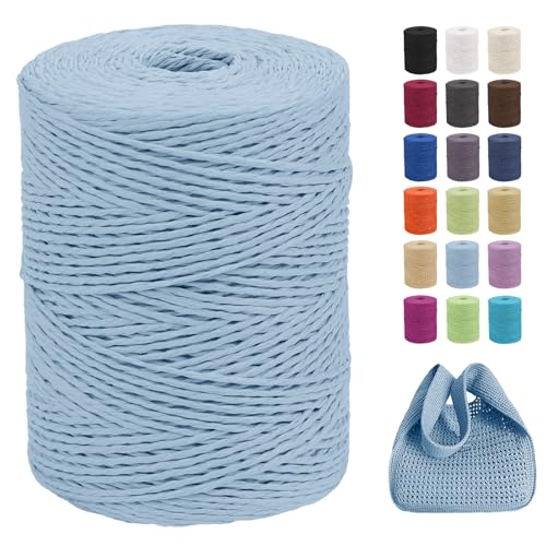 CAMAL Raffia Garn zum Häkeln Von Taschen, 2mm x 300m Geflochten Raffia Papierdraht Weich Raffia Strickgarn Bast zum Stricken Tasche, Strandmütze, DIY Handarbeiten (Hellblau) von CAMAL