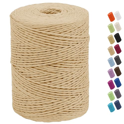 CAMAL Raffia Garn zum Häkeln Von Taschen, 2mm x 300m Geflochten Raffia Papierdraht Weich Raffia Strickgarn Bast zum Stricken Tasche, Strandmütze, DIY Handarbeiten (Helles Kaffee) von CAMAL