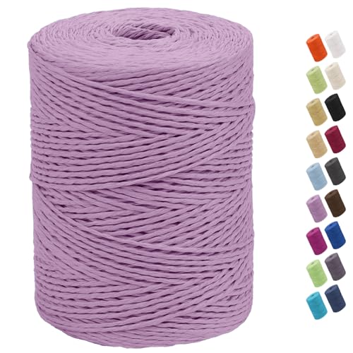 CAMAL Raffia Garn zum Häkeln Von Taschen, 2mm x 300m Geflochten Raffia Papierdraht Weich Raffia Strickgarn Bast zum Stricken Tasche, Strandmütze, DIY Handarbeiten (Hellviolett) von CAMAL