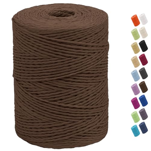 CAMAL Raffia Garn zum Häkeln Von Taschen, 2mm x 300m Geflochten Raffia Papierdraht Weich Raffia Strickgarn Bast zum Stricken Tasche, Strandmütze, DIY Handarbeiten (Kaffee) von CAMAL