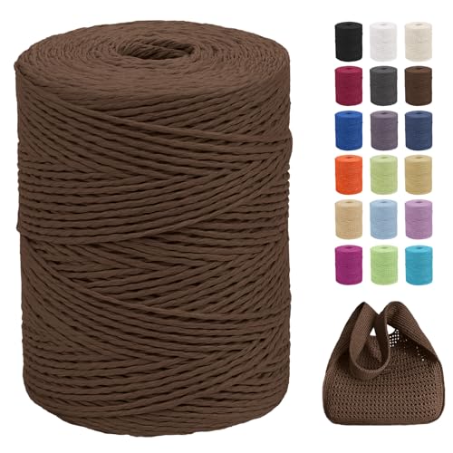 CAMAL Raffia Garn zum Häkeln Von Taschen, 2mm x 300m Geflochten Raffia Papierdraht Weich Raffia Strickgarn Bast zum Stricken Tasche, Strandmütze, DIY Handarbeiten (Kaffee) von CAMAL