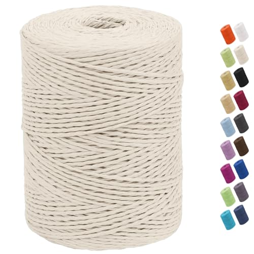 CAMAL Raffia Garn zum Häkeln Von Taschen, 2mm x 300m Geflochten Raffia Papierdraht Weich Raffia Strickgarn Bast zum Stricken Tasche, Strandmütze, DIY Handarbeiten (Milch Weiß) von CAMAL