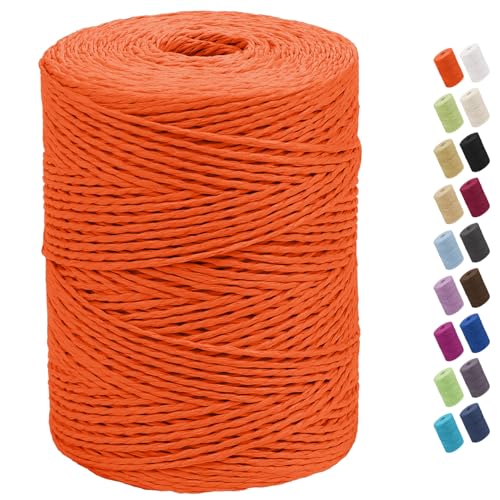 CAMAL Raffia Garn zum Häkeln Von Taschen, 2mm x 300m Geflochten Raffia Papierdraht Weich Raffia Strickgarn Bast zum Stricken Tasche, Strandmütze, DIY Handarbeiten (Orange Rot) von CAMAL