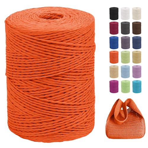 CAMAL Raffia Garn zum Häkeln Von Taschen, 2mm x 300m Geflochten Raffia Papierdraht Weich Raffia Strickgarn Bast zum Stricken Tasche, Strandmütze, DIY Handarbeiten (Orange Rot) von CAMAL