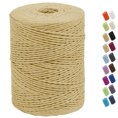 CAMAL Raffia Garn zum Häkeln Von Taschen, 2mm x 300m Geflochten Raffia Papierdraht Weich Raffia Strickgarn Bast zum Stricken Tasche, Strandmütze, DIY Handarbeiten (Raffia) von CAMAL