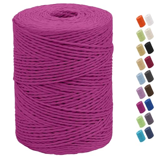 CAMAL Raffia Garn zum Häkeln Von Taschen, 2mm x 300m Geflochten Raffia Papierdraht Weich Raffia Strickgarn Bast zum Stricken Tasche, Strandmütze, DIY Handarbeiten (Rosenrot) von CAMAL