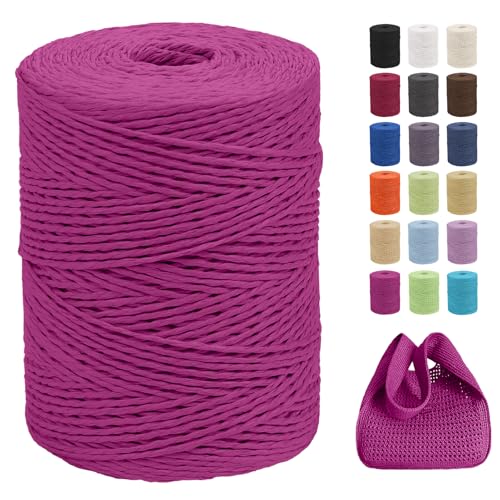 CAMAL Raffia Garn zum Häkeln Von Taschen, 2mm x 300m Geflochten Raffia Papierdraht Weich Raffia Strickgarn Bast zum Stricken Tasche, Strandmütze, DIY Handarbeiten (Rosenrot) von CAMAL