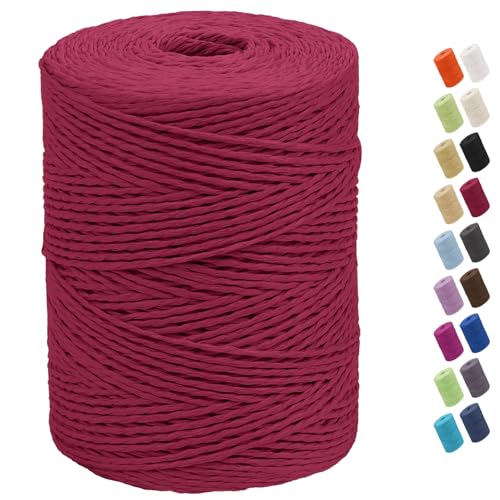 CAMAL Raffia Garn zum Häkeln Von Taschen, 2mm x 300m Geflochten Raffia Papierdraht Weich Raffia Strickgarn Bast zum Stricken Tasche, Strandmütze, DIY Handarbeiten (Rot) von CAMAL