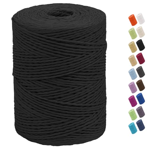 CAMAL Raffia Garn zum Häkeln Von Taschen, 2mm x 300m Geflochten Raffia Papierdraht Weich Raffia Strickgarn Bast zum Stricken Tasche, Strandmütze, DIY Handarbeiten (Schwarz) von CAMAL