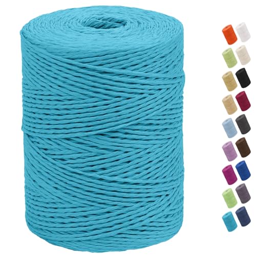 CAMAL Raffia Garn zum Häkeln Von Taschen, 2mm x 300m Geflochten Raffia Papierdraht Weich Raffia Strickgarn Bast zum Stricken Tasche, Strandmütze, DIY Handarbeiten (Seeblau) von CAMAL