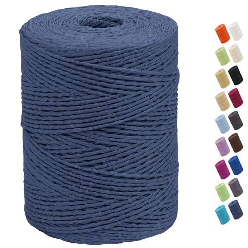 CAMAL Raffia Garn zum Häkeln Von Taschen, 2mm x 300m Geflochten Raffia Papierdraht Weich Raffia Strickgarn Bast zum Stricken Tasche, Strandmütze, DIY Handarbeiten (Tiefblau) von CAMAL