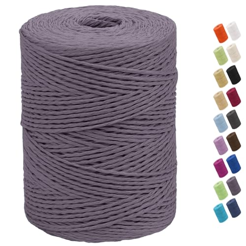 CAMAL Raffia Garn zum Häkeln Von Taschen, 2mm x 300m Geflochten Raffia Papierdraht Weich Raffia Strickgarn Bast zum Stricken Tasche, Strandmütze, DIY Handarbeiten (Tiefes Violett) von CAMAL