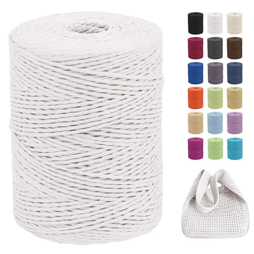 CAMAL Raffia Garn zum Häkeln Von Taschen, 2mm x 300m Geflochten Raffia Papierdraht Weich Raffia Strickgarn Bast zum Stricken Tasche, Strandmütze, DIY Handarbeiten (Weiß) von CAMAL