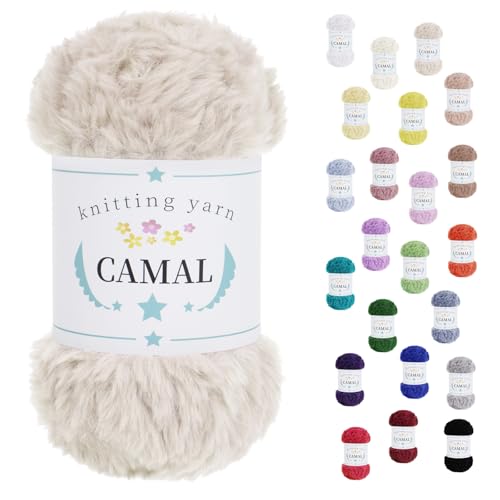 CAMAL Weiches Kunstfellgarn zum Häkeln von Decken, 60 Yards Chunky Velvet Wimperngarn zum Stricken von Mützen, 100 Gramm Fuzzy Bulky Fur Garn zum Häkeln von Ohrenschützern, Puppen (Beige) von CAMAL