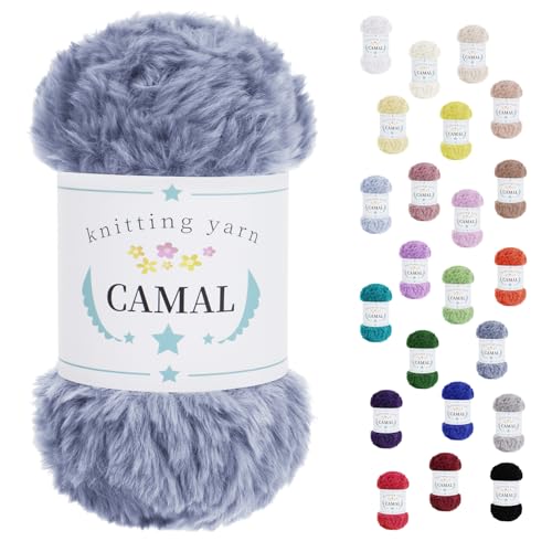 CAMAL Weiches Kunstfellgarn zum Häkeln von Decken, 60 Yards Chunky Velvet Wimperngarn zum Stricken von Mützen, 100 Gramm Fuzzy Bulky Fur Garn zum Häkeln von Ohrenschützern, Puppen (Blaugrau) von CAMAL